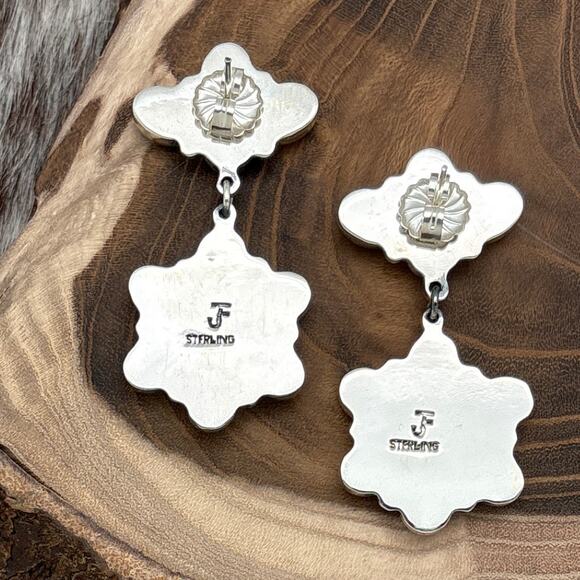 FEDERICO JIMENEZ Sterling Onyx & Turquoise Floral Cluster Post Dangle Earrings - Picture 2 of 3